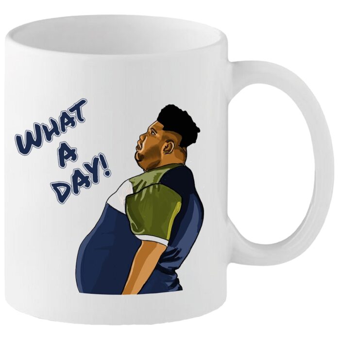 What A Day Funny “What a Day!” Mug – Hilarious Exhausted Guy Illustration – Work Humour & Relatable Gift